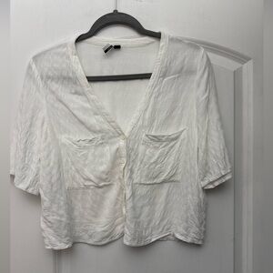 Topshop White Waffle Crop Button down